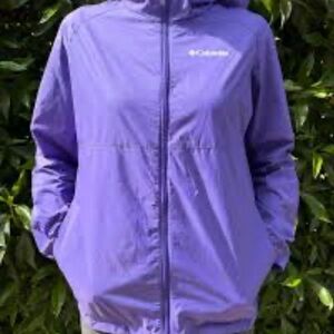 🎀 COLUMBIA Girls Purple Hooded Jacket Rainbow Coats SZ L